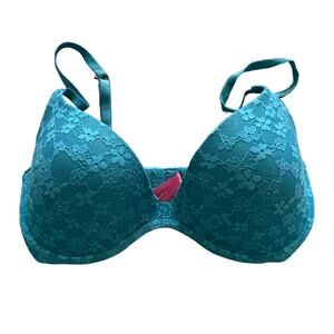 Victoria's Secret PINK Scoopneck Bra Blue Lace Underwire 34/75D